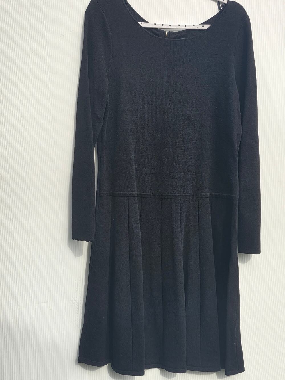 Lauren Ralph Lauren Black Long Sleeve Pleated Knit Dress Size L Sweater Dress